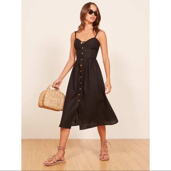 reformation black linen dress
